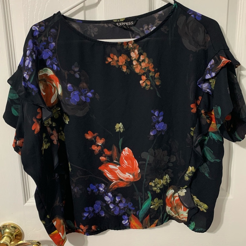 Black Floral Ruffled Blouse